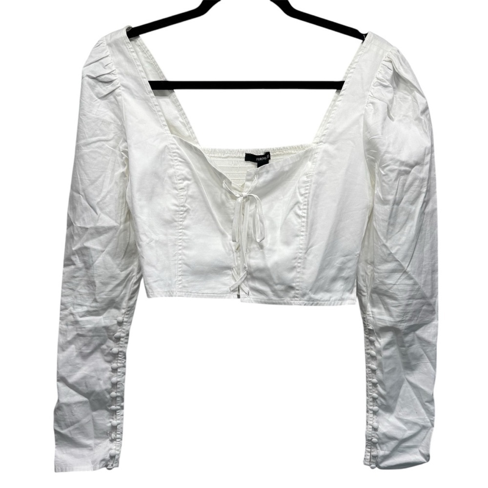 Cropped Smocked Corset Top Button Long Sleeves by Forever 21 Regencycore
